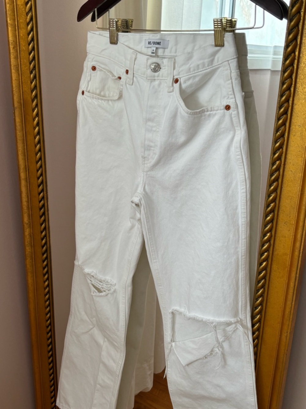 Re/Done White 90s High Rise Loose Ripped Jeans